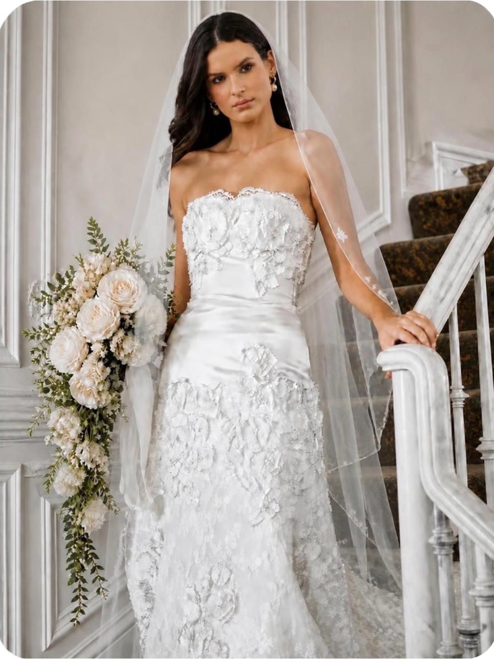 Watters Torreón Strapless Lace Appliqué Wedding Gown